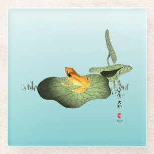 Posavasos De Vidrio Rana amarilla en Lotus Leaf