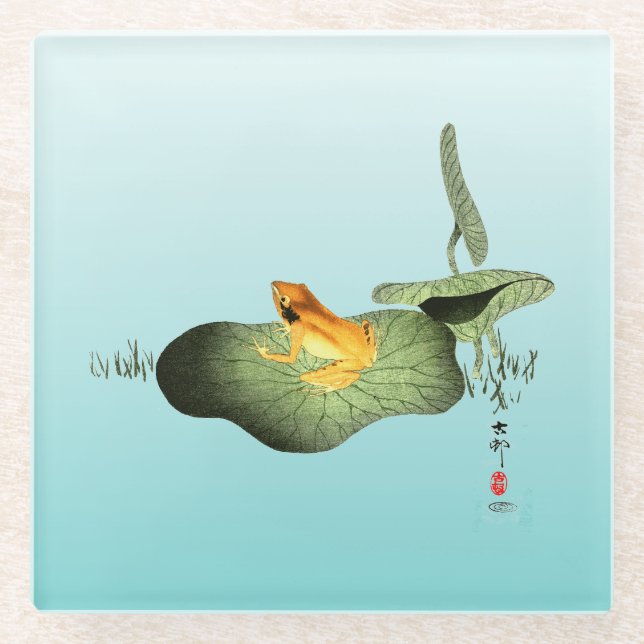 Posavasos De Vidrio Rana amarilla en Lotus Leaf (Anverso)