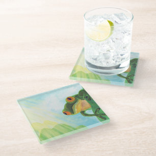 Posavasos De Vidrio Rana verde atrapando rayos solares