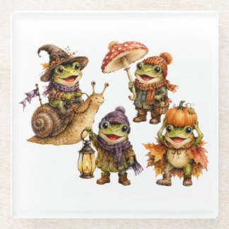Posavasos De Vidrio Ranas Divertidas de Otoño