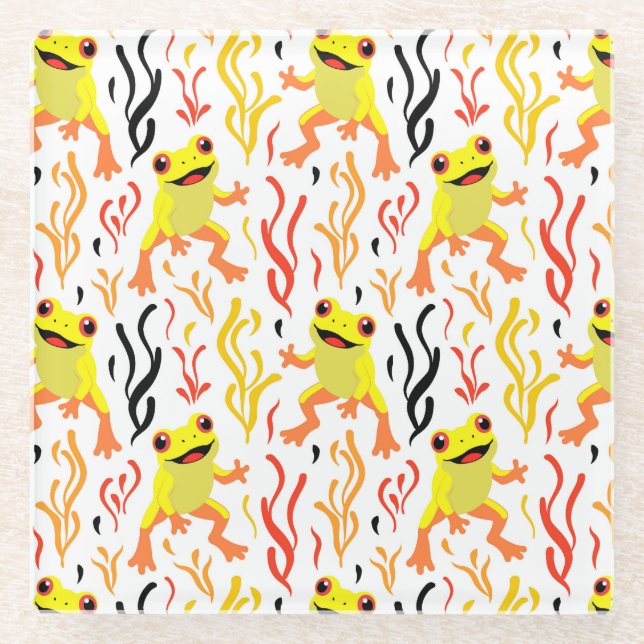 Posavasos De Vidrio Ranas juguetonas (Anverso)