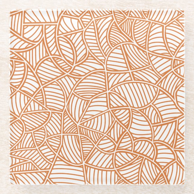 Posavasos De Vidrio Random Leaf Mosaic Dark Naranja (Anverso)