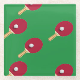 Posavasos De Vidrio Raqueta de tenis de mesa y bola en verde