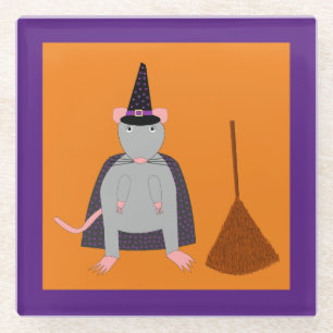 Posavasos De Vidrio Rata de bruja de Halloween y sala
