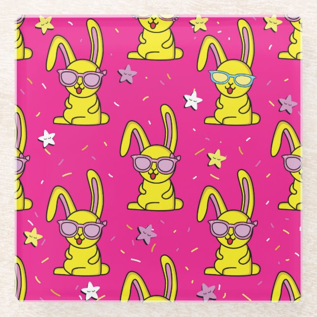 Posavasos De Vidrio Rave de conejo: Delicia del patrón infantil (Anverso)