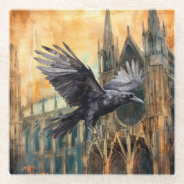 Posavasos De Vidrio Raven volador y catedral gótica medieval
