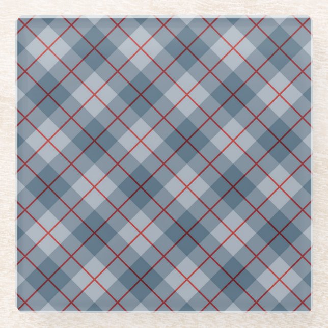 Posavasos De Vidrio Raya Azul-Roja de la tela escocesa diagonal (Anverso)