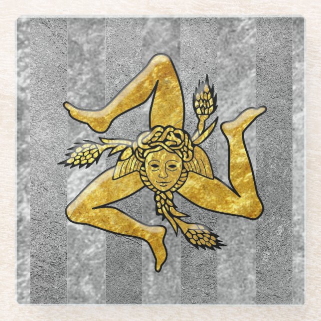 Posavasos De Vidrio Raya de plata siciliana de Trinacria (Anverso)