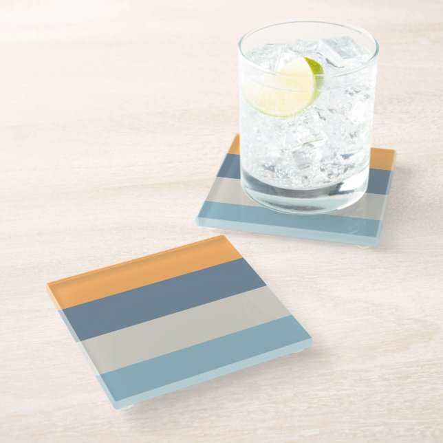 Posavasos De Vidrio Rayas azules y naranjas (Angular)