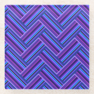 Posavasos De Vidrio Rayas azules y violetas de doble trama