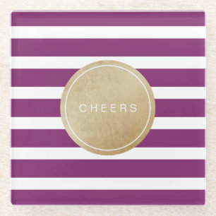 Posavasos De Vidrio Rayas bodas minimalistas violetas y modernas