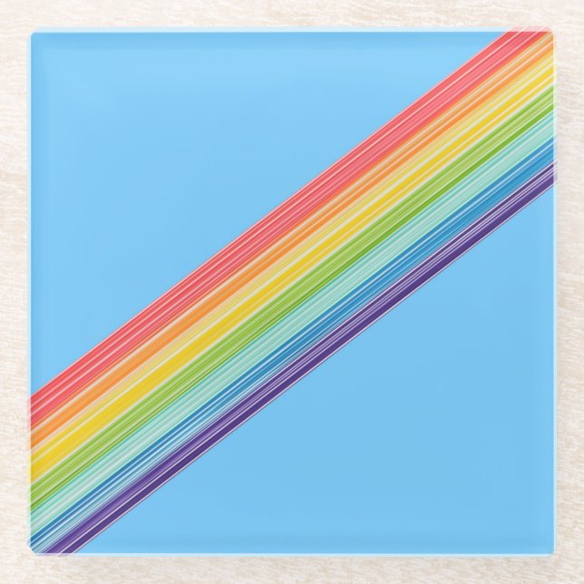 Posavasos De Vidrio Rayas de arco iris diagonales (Anverso)