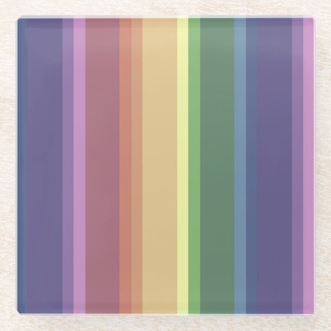 Posavasos De Vidrio Rayas de arco iris mudas (Anverso)