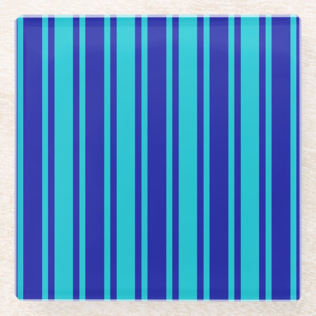 Posavasos De Vidrio Rayas de caramelo azul turquesa (Anverso)