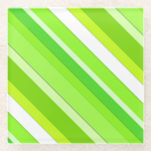Posavasos De Vidrio Rayas de caramelo en capas - verde limón y blanco
