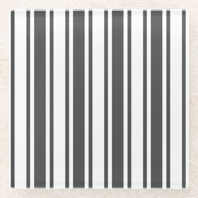 Posavasos De Vidrio Rayas de caramelo gris y blanco (Anverso)