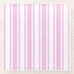 Posavasos De Vidrio Rayas de caramelo rosa claro y blanco