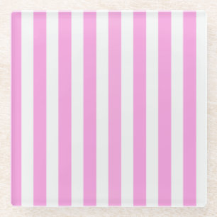 Posavasos De Vidrio Rayas de caramelo rosa y blanco