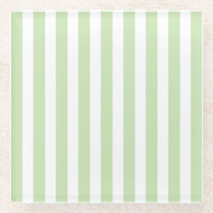 Posavasos De Vidrio Rayas de caramelo verde claro y blanco