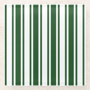 Posavasos De Vidrio Rayas de caramelo verde oscuro y blanco
