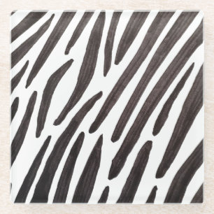 Posavasos De Vidrio Rayas de cebra en blanco y negro