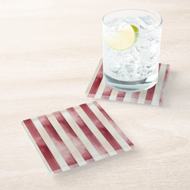 Posavasos De Vidrio Rayas de crema de borgoña (Angular)