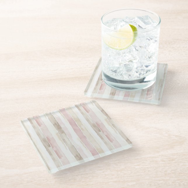 Posavasos De Vidrio Rayas de Crema Rosa Rubor (Angular)