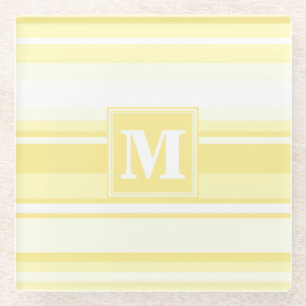 Posavasos De Vidrio Rayas de limón amarillo con monograma