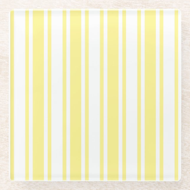 Posavasos De Vidrio Rayas de limón amarillo y blanco (Anverso)
