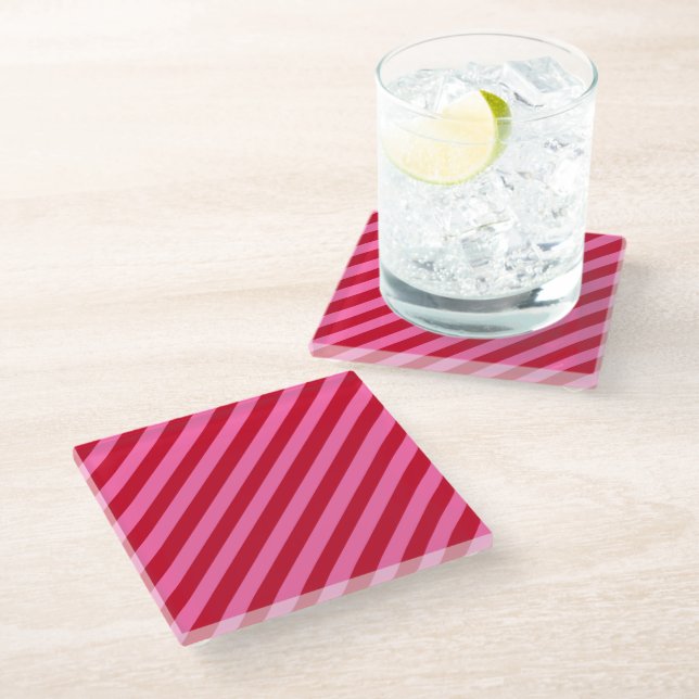 Posavasos De Vidrio Rayas de menta navideñas rosa y rojo (Angular)