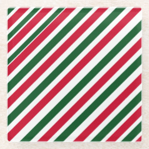 Posavasos De Vidrio Rayas de Palo de Menta en Rojo, Verde y Blanco