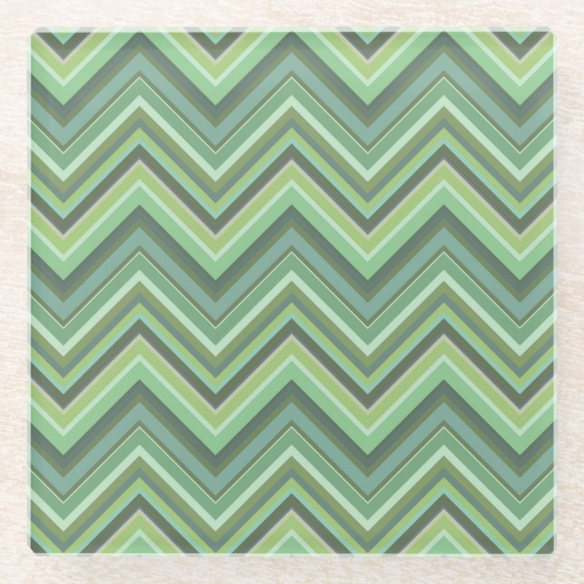 Posavasos De Vidrio Rayas de zigzag verde oliva (Anverso)