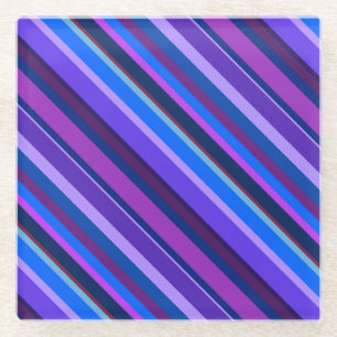 Posavasos De Vidrio Rayas diagonales en azul y púrpura