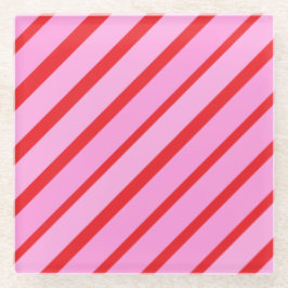 Posavasos De Vidrio Rayas diagonales rosadas y rojas