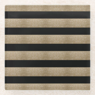 Posavasos De Vidrio rayas geométricas de moda negras y doradas