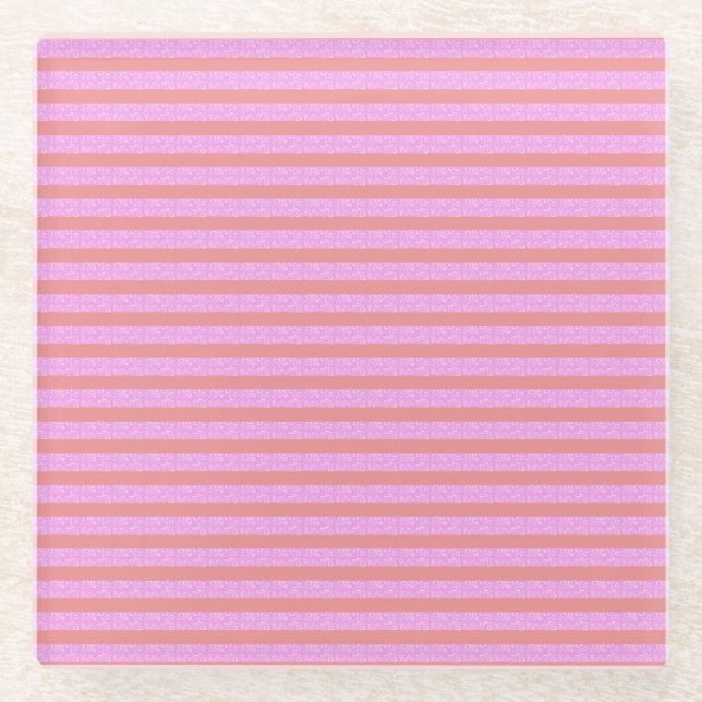 Posavasos De Vidrio Rayas geométricas rosadas (Anverso)
