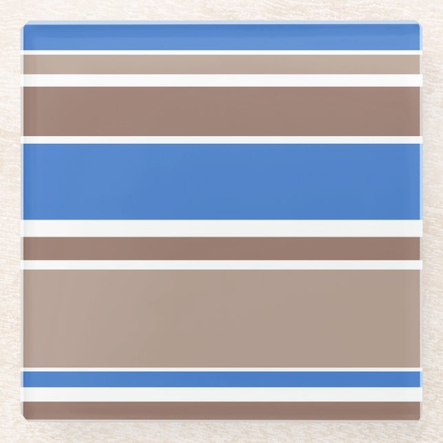 Posavasos De Vidrio Rayas marrones y azules (Anverso)