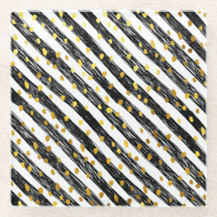 Posavasos De Vidrio Rayas negras, confeti dorado, patrón sin fisuras.