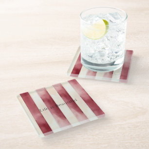 Posavasos De Vidrio Rayas rojas y crema