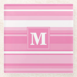 Posavasos De Vidrio Rayas rosadas con monograma