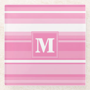 Posavasos De Vidrio Rayas rosadas con monograma