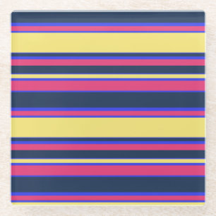 Posavasos De Vidrio Rayas rosas, amarillas y azules