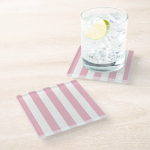 Posavasos De Vidrio Rayas rosas, franjas blancas, patrón rayado