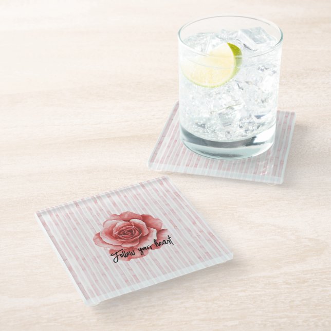 Posavasos De Vidrio Rayas rosas rojas (Angular)