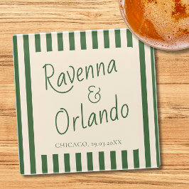 Posavasos De Vidrio Rayas Verdes Botella Retro Minimalista Boda