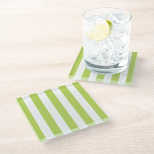 Posavasos De Vidrio Rayas verdes, rayas blancas, patrón rayado