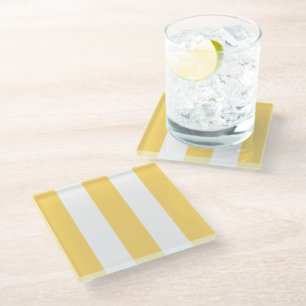 Posavasos De Vidrio Rayas Vertikales Amarillas Y Blancas