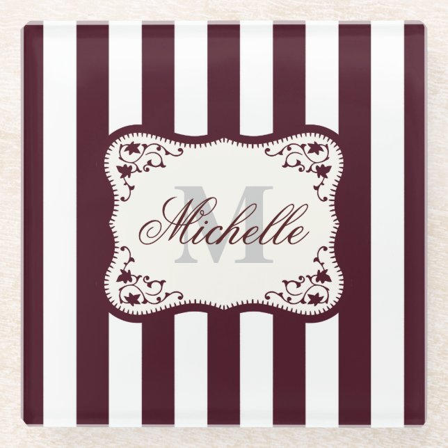 Posavasos De Vidrio Rayas y Monograma (Anverso)