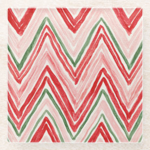 Posavasos De Vidrio Rayas Zigzag Verde Rojo Rosa