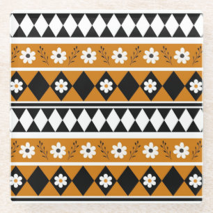 Posavasos De Vidrio Rayo de borde Flor Diamante Boho Patrón floral